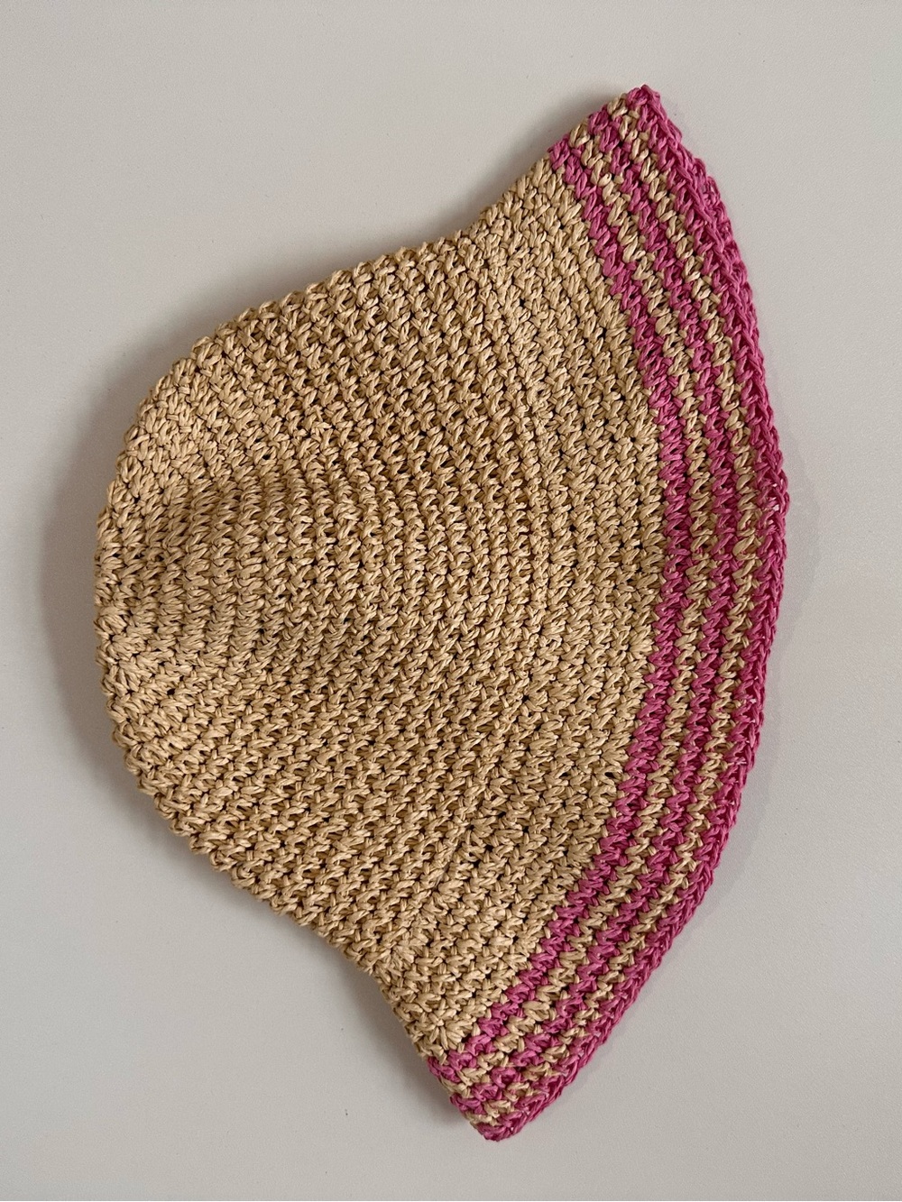 GAP Beige Crochet Bucket Hat with Pink Trim